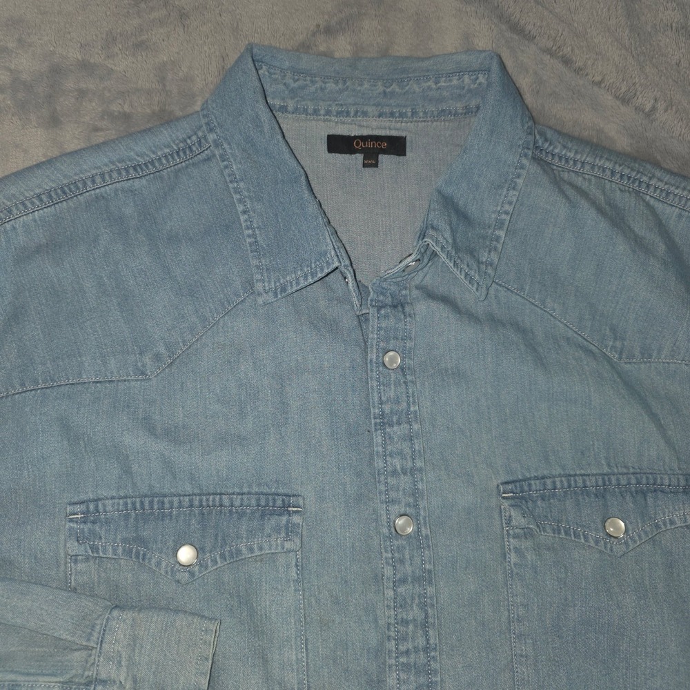 Quince Denim Pearl Snap Western Shirt Medium Wash Cotton Blue XXL